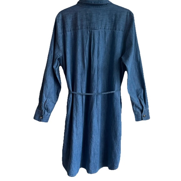 NWT Loft Denim Shirt Dress Chambray Blue Size Medium Long Sleeve Button Front - Picture 3 of 9